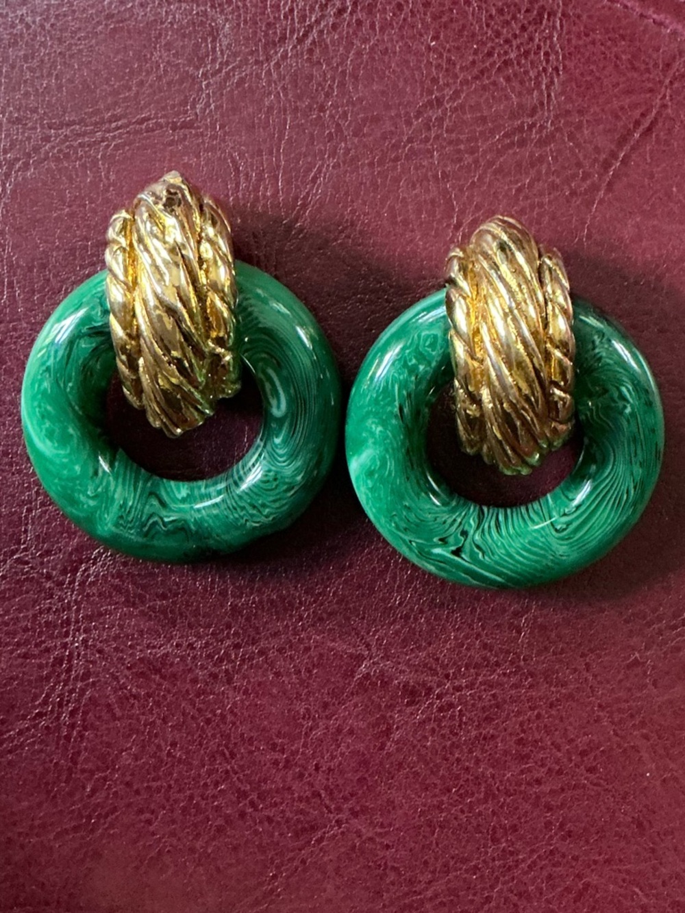 2” Gold-Clip Green Hoop Earrings